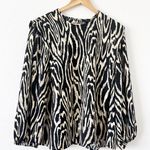 Who What Wear Brown Black Animal Print Bishop Blouse Photo 1