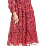 Walter Baker ‎ Car Midi Dress Passion Fruit Floral Tiered Ruffle Romantic M Photo 0