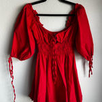 Chic Red Mini Dress with Puff Sleeves Photo 0