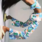 ZARA Pajama Style Floral Printed Trouser Pants Blue Orange High Waist Size XS Photo 0