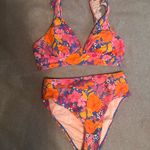 Cupshe NWT  Bikini High Waisted Bottom Ruffle V Neck pink floral size S Photo 2