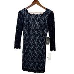 Adrianna Papell  Black Blue‎ Lace Illusion Beaded Cocktail Dress Size 4 Photo 1