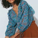 Cleobella  Jayda Organic Cotton Blue Block Print Blouse Size Small Photo 0