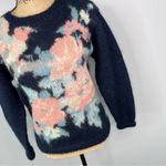 Sz 0P Lauren Cole Vintage Mohair Acrylic Blend Humming Bird Floral Sweater Blue Photo 4