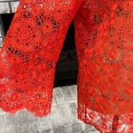 Adiva Womens Floral Crochet Open‎ Knit 3/4 Bell Sleeve Top Red Orange Size Large Photo 2