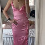 Beginning Boutique Nahanee Pink Satin Ruffle Maxi Dress Photo 0