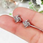 Boutique NEW Sparkly 14k Gold Diamond Knot Stud Earrings Photo 0
