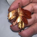 Vintage Copper Overlay Leaf Brooch Orange Photo 1
