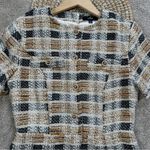 NWT Lulus Uniquely Posh Beige Tweed Sequin Lurex Short Sleeve Mini Dress Size L Gold Size L Photo 3