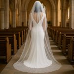 Cathedral Wedding Veil NWT 2 Tier Women’s One Size White Pearl Bridal Photo 0