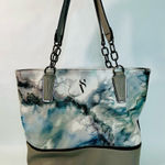 Vera Wang Simply Vera  Grey Blue Tie Dye Marbled Tote Bag 12” x 15” Photo 0