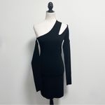Nanushka Black Shani Knit Asymmetrical Cut Out Long Sleeve One Shoulder Mini New Photo 2