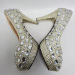 Cinderella Crystal Glass Rhinostones Beaded Wedding Heel Shoes Sz 42 Red Bottom Silver Photo 12