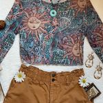 Womens juniors sun print celestial boho mesh long sleeve top Multiple Size L Photo 6
