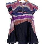 Chufy Northern Lights Kaia Navy Watercolor Top size Small Ruffle Tie Dye Stripes Blue Photo 2