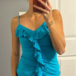 Cache Vintage Y2K Blue Ruffle Tank Top Photo 0