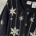 Vintage Bobbie Brooks Sweater XL Black Snowflake Embroidered Beaded Ramie Blend Photo 2