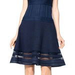 Tadashi Shoji Navy Blue Lace And Crochet Collage Illusion Dress Photo 0