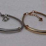 Sleek Set Of 2 Silver & Gold Tone Metal Cord Lobster Claw Clasp Bracelets Photo 0