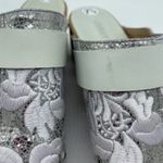 Johnny Was Dormi Silver Green Leather Brocade Wooden Clogs Women size 7.5 / 8.5 Photo 8