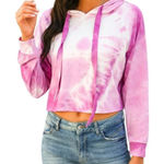 Tie Dye Crop Hoodie Pink and White Small Photo 0