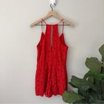Lovers + Friends Lace Spaghetti Strap Romper V-Neck Floral Open Back Button Red Photo 2