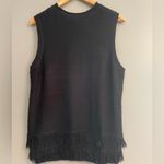 Wonderly  Women's Classic Black Rib Knit Fringe 2 Tier Hem Sleeveless Sweater Photo 7
