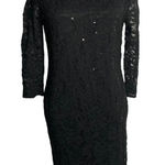Rsvp  Sequin Lace Sheath Dress 10 Black Lined Round Neck Pullover Sheer Sleeves Photo 0