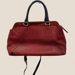 Iacucci Italian Pebbled Leather Suede Satchel Handbag Red Oxblood Blue Handles Photo 7
