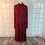 Boden Red Blue Alice Floral High Neck Long Sleeve Jersey Midi Dress Size 14L Size L Photo 1