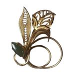 Mid Century Western Germany Gold Tone Filigree Green Jade Floral Brooch Women’s Photo 0