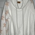 POL Sherpa Plush Pullover Hoodie White with Distressed Peach Stars on Arms Small Photo 0