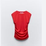 ZARA  RED Sleeveless Minimalist Ruched Short Sleeve Top Size Large Photo 1