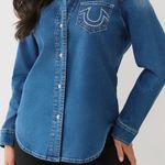 True Religion  Crystal Denim Button Up Shirt Western Rhinestone Cowgirl Photo 7