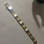 Hendi Bendal Hinge Belt Buckle Bracelet MOP Signature Logo Gold Tone Rhinestone Photo 14