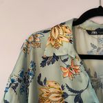 ZARA  Mint Green Paisley Floral Long Sleeve Button Down Shirt Boho Flowy Large Photo 2