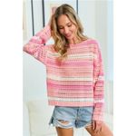 First Love Striped Long Sleeve Openwork Knit Top Photo 4
