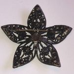 Aged Bronze Tone Brass CZ Rhinestone Floral Brooch Shoulder Pin Photo 3