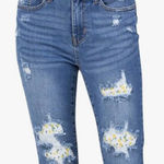 Judy Blue  Lemon Print Lined patchwork raw hem stretch Skinny fit Jeans 16 w Photo 0