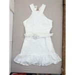 CIEBON Womens Dress Size L White Halter Patchwork Eyelet Belted Ruffle Hem Size L Photo 1