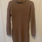 Brown Taupe Ribbed Knit Funnel Neck Sweater Dress Photo 1