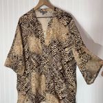 Jessica London 18Wβ Brown Animal Print Linen Blend Tunic Top Boho Safari Blouse Photo 2