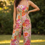 ASTR  Marise Wide Leg Jumpsuit  in Orange Purple Multi Size Small NWT Photo 0