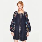ZARA ✨4xHP✨Navy Blue Short Embroidered Tunic MidiDress✨ Photo 4