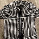 ZARA houndstooth tweed jacket zip front pockets black white xs Photo 7
