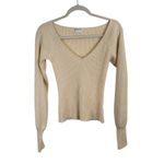 Reformation Hart Ivory Ribbed Sweater Wool Cashmere V-Neck FLAW Womens Small Photo 1