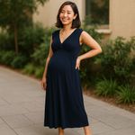 Maternal America Navy Blue Faux Wrap Midi Dress Photo 1