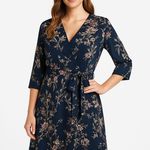 NWT 41 Hawthorn Dress Womens Navy Wrap Dress Floral Belted V Photo 0