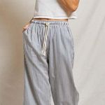 NWT Perfect White Tee Andi Cotton Poplin Stripe Pants in Denim Stripe Size L Photo 0