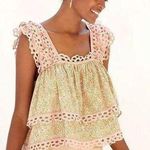 Anthropologie Let Me Be Tiered Eyelet Top Pink Paisley Floral Boho Sleeveless XS Photo 0